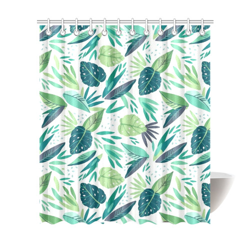Green Tropical Leaf Floral Pattern Shower Curtain 72"x84"