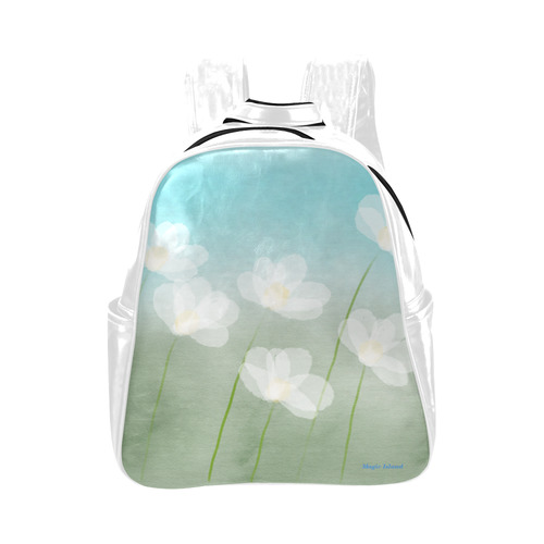 White Flowers. Inspired by the Magic Island of Gotland. Multi-Pockets Backpack (Model 1636)