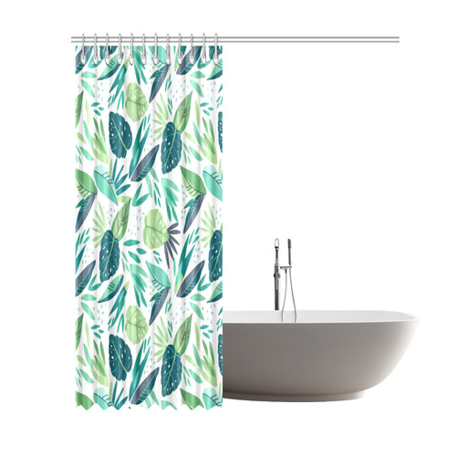 Green Tropical Leaf Floral Pattern Shower Curtain 69"x84"