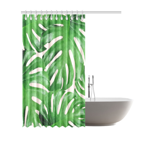 Tropical Leaf Watercolor Floral Shower Curtain 72"x84"