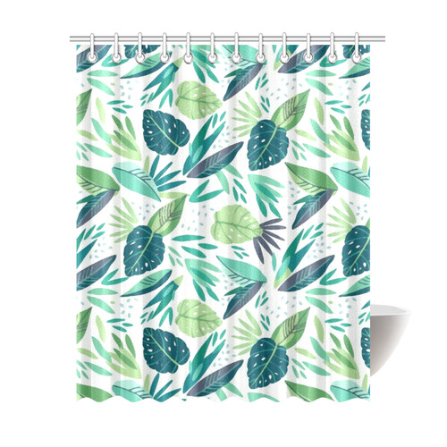 Green Tropical Leaf Floral Pattern Shower Curtain 69"x84"