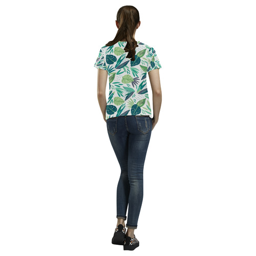 Green Tropical Leaf Floral Pattern All Over Print T-Shirt for Women (USA Size) (Model T40)