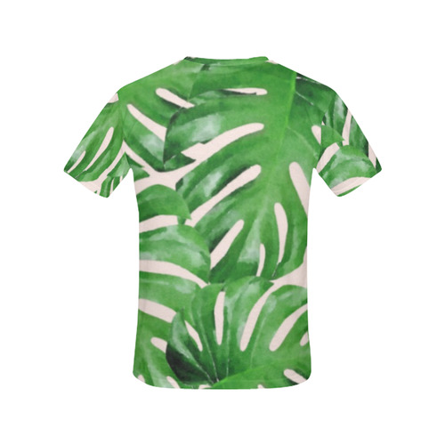 Tropical Leaf Watercolor Floral All Over Print T-Shirt for Women (USA Size) (Model T40)