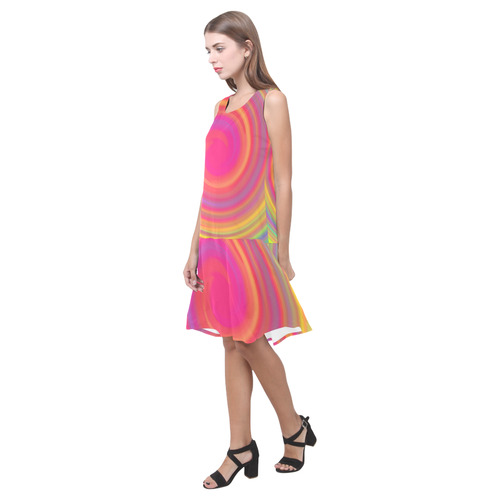 Rainbow Swirls Sleeveless Splicing Shift Dress(Model D17)