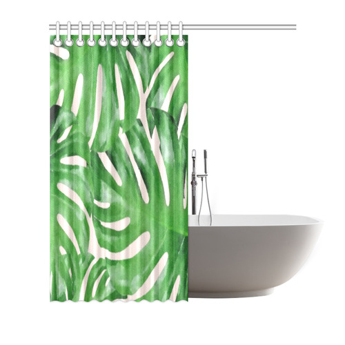 Tropical Watercolor Floral Leaf Shower Curtain 72"x72"