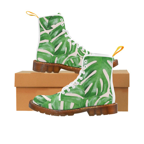 Tropical Leaf Watercolor Floral Martin Boots For Women Model 1203H