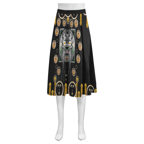 Foxy panda lady with bat and hat in the forest Mnemosyne Women's Crepe Skirt (Model D16)