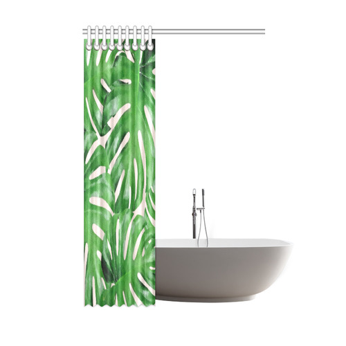 Tropical Leaf Watercolor Floral Shower Curtain 48"x72"