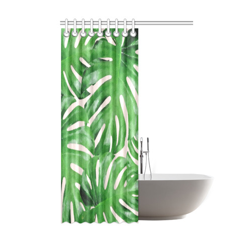 Tropical Leaf Watercolor Floral Shower Curtain 48"x72"