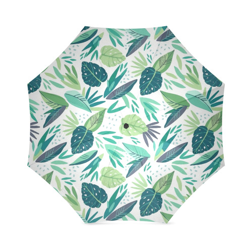 Green Tropical Leaf Floral Pattern Foldable Umbrella (Model U01)