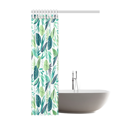 Green Tropical Leaf Floral Pattern Shower Curtain 48"x72"