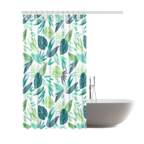 Green Tropical Leaf Floral Pattern Shower Curtain 72"x84"