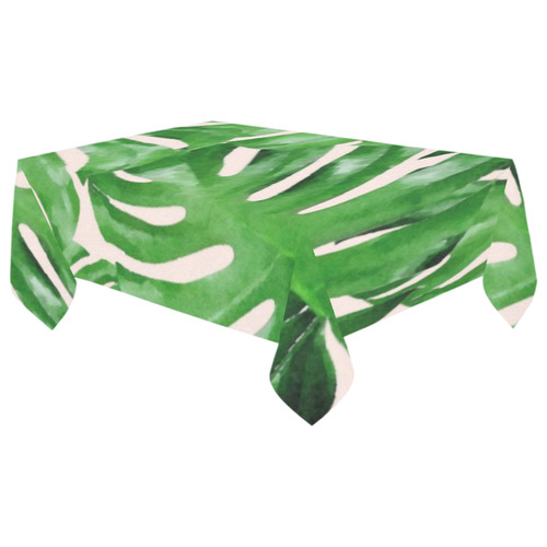 Tropical Watercolor Floral Leaf Cotton Linen Tablecloth 60"x 104"