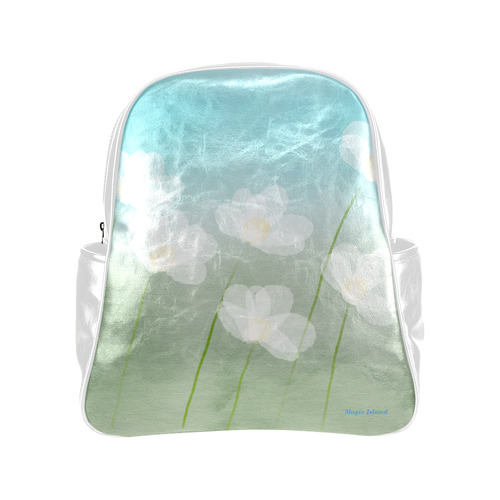 White Flowers. Inspired by the Magic Island of Gotland. Multi-Pockets Backpack (Model 1636)