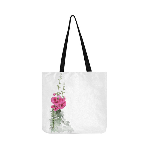 Pink Hollyhocks, floral watercolor Reusable Shopping Bag Model 1660 (Two sides)