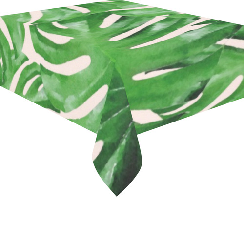 Tropical Watercolor Floral Leaf Cotton Linen Tablecloth 52"x 70"