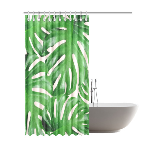 Tropical Leaf Watercolor Floral Shower Curtain 69"x84"