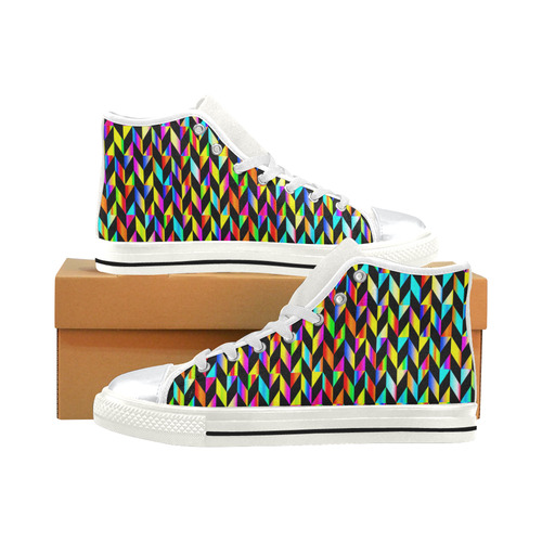 Neon Rainbow Polygon High Top Canvas Shoes for Kid (Model 017)