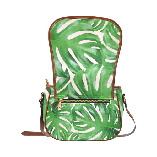 Tropical Watercolor Floral Leaf Saddle Bag/Large (Model 1649)