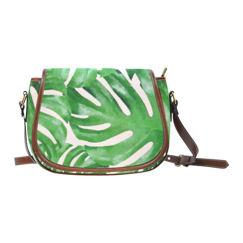 Tropical Watercolor Floral Leaf Saddle Bag/Large (Model 1649)