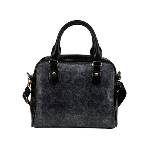 Denim with vintage floral pattern, black grey Shoulder Handbag (Model 1634)