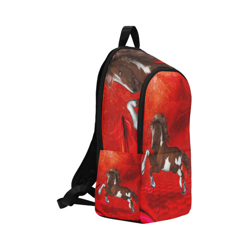 Wild horse on red background Fabric Backpack for Adult (Model 1659)