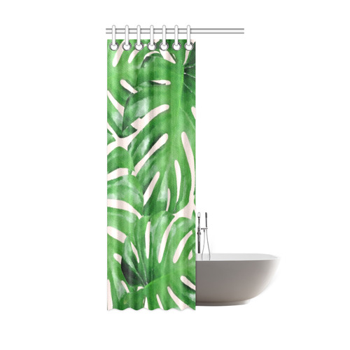 Tropical Leaf Watercolor Floral Shower Curtain 36"x72"