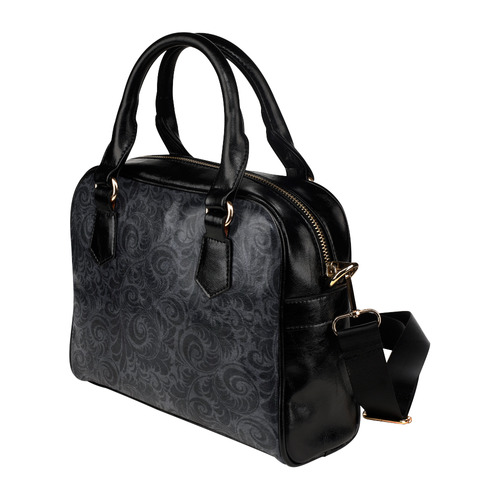 Denim with vintage floral pattern, black grey Shoulder Handbag (Model 1634)