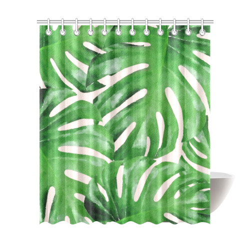 Tropical Leaf Watercolor Floral Shower Curtain 72"x84"