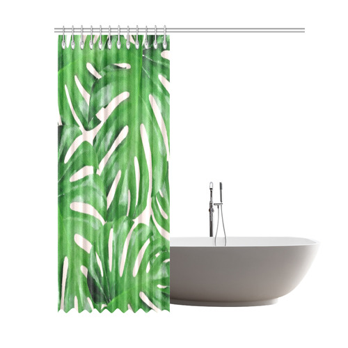 Tropical Leaf Watercolor Floral Shower Curtain 69"x84"