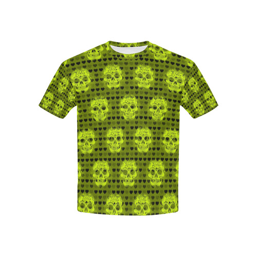 skulls and hearts,yellow by JamColors Kids' All Over Print T-shirt (USA Size) (Model T40)
