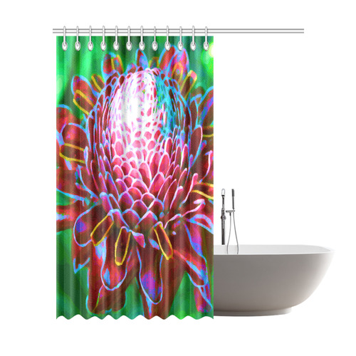 Tropical Floral Digital Painting Shower Curtain 72"x84"