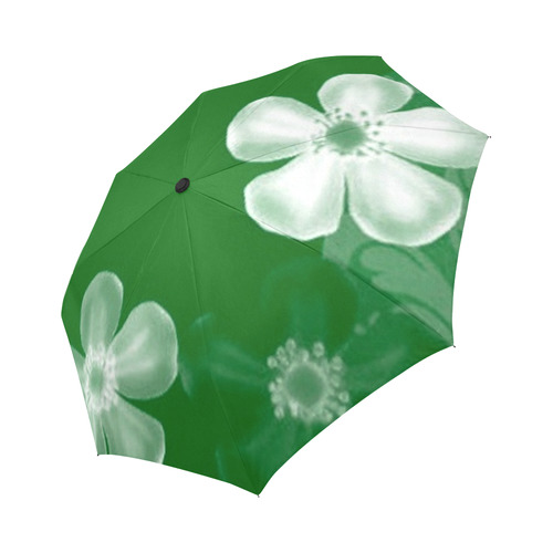Retro 70s Flowers Green Auto-Foldable Umbrella (Model U04)