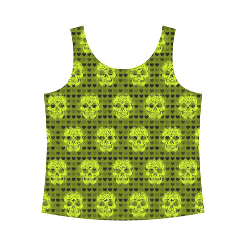 skulls and hearts,yellow by JamColors All Over Print Tank Top for Women (Model T43)