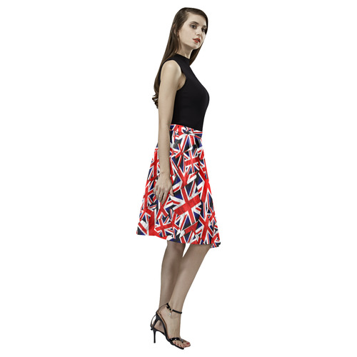 Union Jack British UK Flag Melete Pleated Midi Skirt (Model D15)