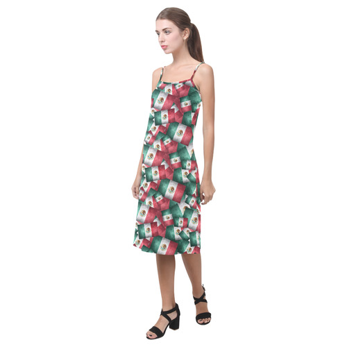 Grunge-Style Mexican Flag of Mexico Alcestis Slip Dress (Model D05)