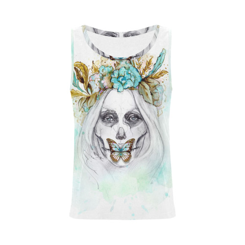 Sugar Skull Girl Mint Gold All Over Print Tank Top for Women (Model T43)