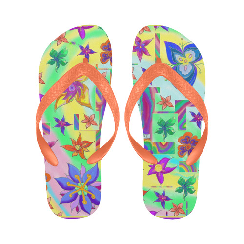 Marbled Flower Design flip flops 2 Flip Flops for Men/Women (Model 040)