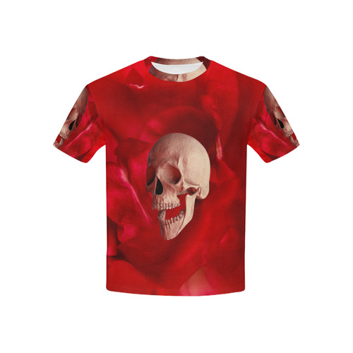 Funny Skull and Red Rose Kids' All Over Print T-shirt (USA Size) (Model T40)