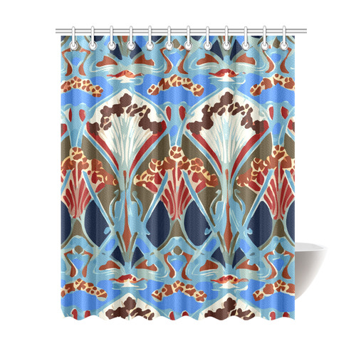 Art Deco Watercolor Vintage Floral Shower Curtain 69"x84"
