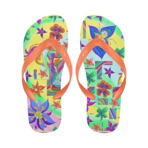 Marbled Flower Design flip flops Flip Flops for Men/Women (Model 040)