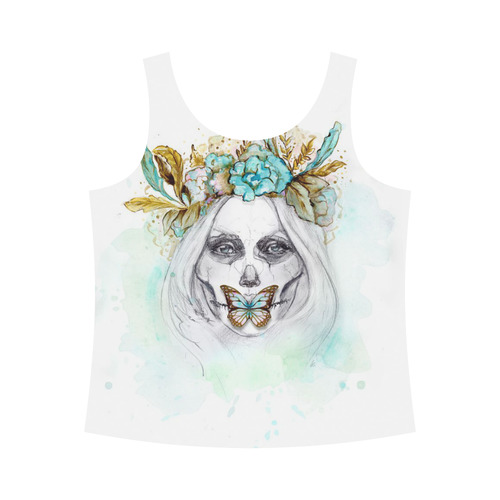 Sugar Skull Girl Mint Gold All Over Print Tank Top for Women (Model T43)