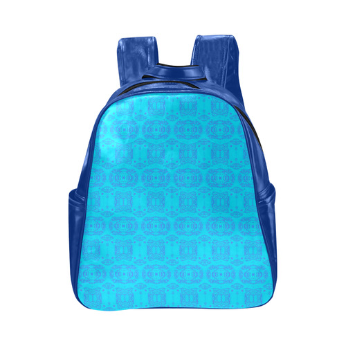 Blue and Turquoise Abstract Damask Pattern Multi-Pockets Backpack (Model 1636)