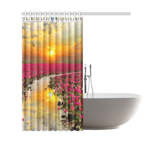 Lotus Flowers Floral Sunset Shower Curtain 69"x70"