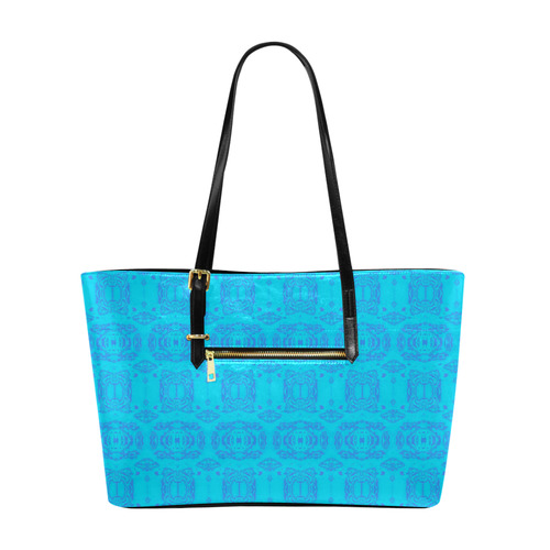 Abstract Blue and Turquoise Damask Pattern Euramerican Tote Bag/Large (Model 1656)