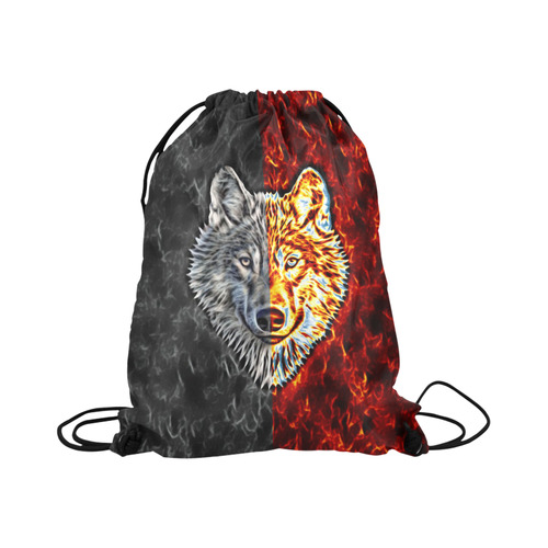 A Graceful WOLF Looks Into Your Eyes Two-colored Large Drawstring Bag Model 1604 (Twin Sides)  16.5"(W) * 19.3"(H)