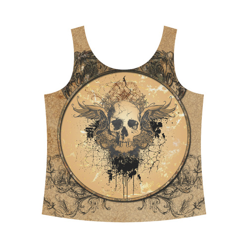 Awesome skull with wings and grunge All Over Print Tank Top for Women (Model T43)