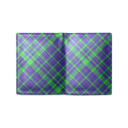 Diagonal Green & Purple Plaid Hipster Style Men's Leather Wallet (Model 1612)