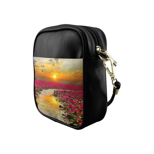 Lotus Flowers Floral Sunset Sling Bag (Model 1627)
