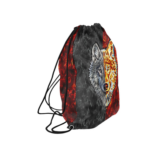 A Graceful WOLF Looks Into Your Eyes Two-colored Large Drawstring Bag Model 1604 (Twin Sides)  16.5"(W) * 19.3"(H)